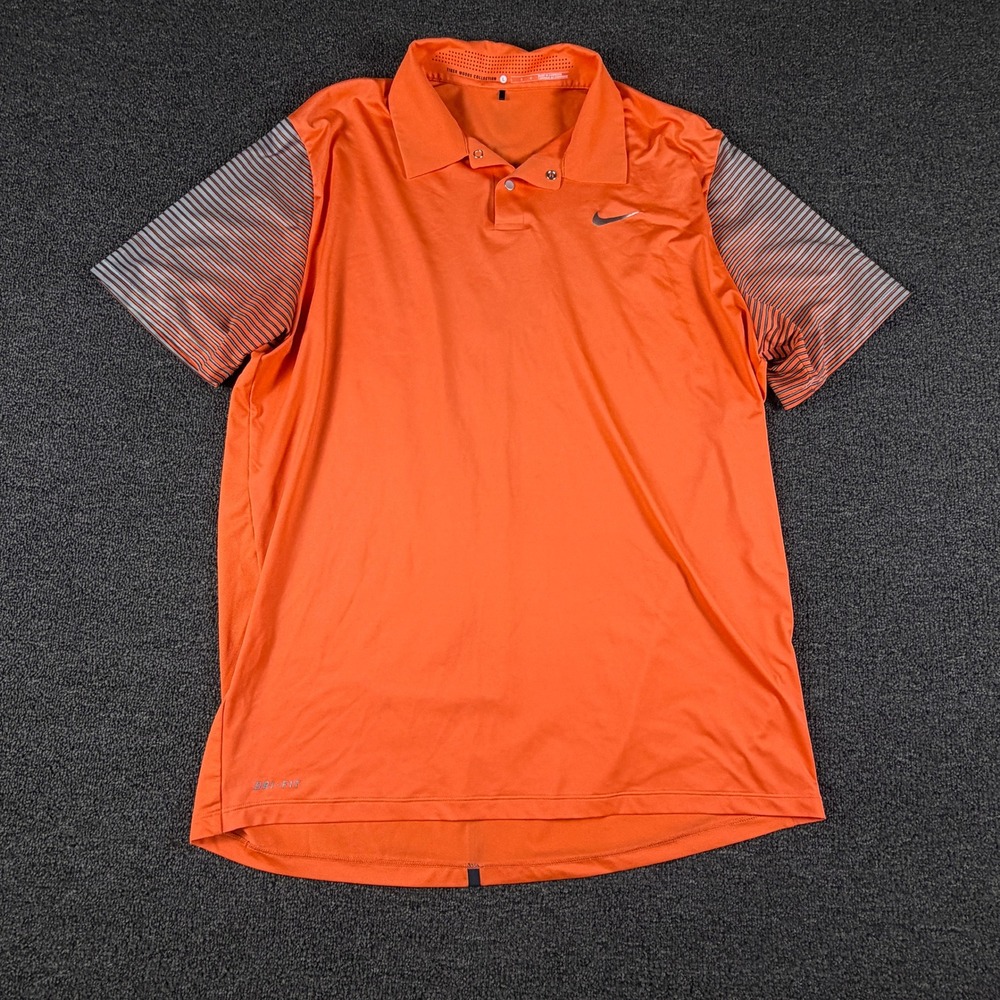 Nike Polo Mens Large Tiger Woods Collection Orange Dri-FIT 585785-841 EUC